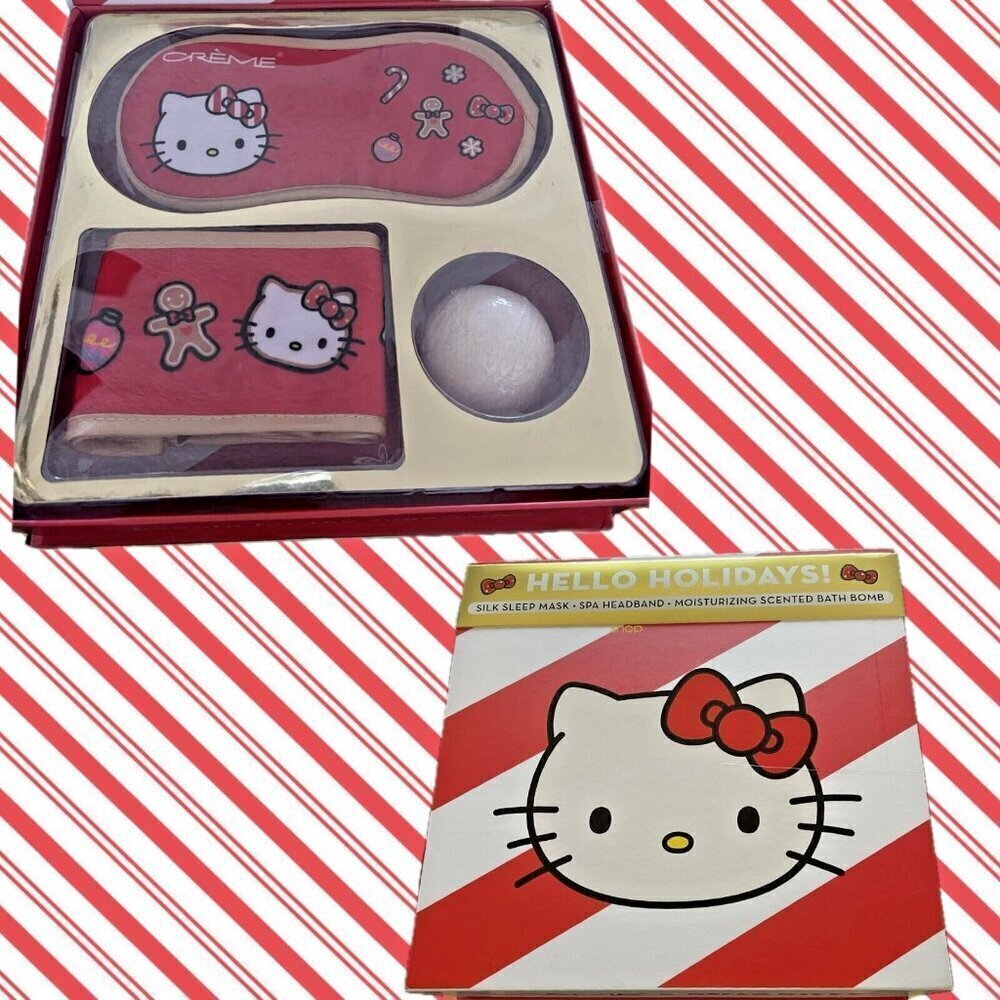 The Creme Shop Hello Holidays Hello Kitty Silk Mask-Bath Bomb-Headband Spa Set